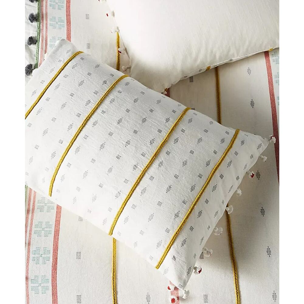 Anthropologie Tasseled Araya White + Gold Sham - New